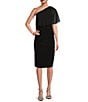 Color:Black - Image 1 - Stretch One Shoulder Draped Side Dress