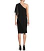 Color:Black - Image 2 - Stretch One Shoulder Draped Side Dress