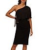 Color:Black - Image 4 - Stretch One Shoulder Draped Side Dress