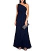 Adrianna Papell Stretch One Shoulder Sleeveless Twisted Front Draped Gown, Color:Midnight - Image 4