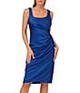 Color:Rich Royal - Image 4 - Stretch Satin Scoop Neck Sleeveless Ruched Dress