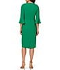 Color:Vivid Green - Image 2 - Stretch Square Neck 3/4 Bell Sleeve Tie Front Dress