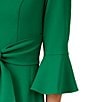 Color:Vivid Green - Image 4 - Stretch Square Neck 3/4 Bell Sleeve Tie Front Dress