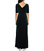 Color:Emerald - Image 2 - Stretch Velvet Front Ruched Short Sleeve V-Neck High-Low Gown