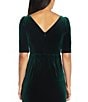 Color:Emerald - Image 4 - Stretch Velvet Front Ruched Short Sleeve V-Neck High-Low Gown
