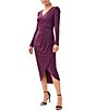 Color:Ruch Shiraz - Image 1 - Surplice V-Neck Long Sleeve Beaded Cuff Faux Wrap High-Low Hem Midi Dress
