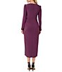 Color:Ruch Shiraz - Image 2 - Surplice V-Neck Long Sleeve Beaded Cuff Faux Wrap High-Low Hem Midi Dress