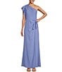 Color:Pericruise - Image 1 - Twill One Shoulder Flutter Short Sleeve Faux Wrap Dress