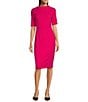 Adrianna Papell V-Back Foldover Collar Short Sleeve Sheath Dress, Color:Geranium - Image 1