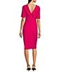 Adrianna Papell V-Back Foldover Collar Short Sleeve Sheath Dress, Color:Geranium - Image 2