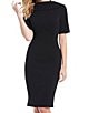 Color:Black - Image 3 - V-Back Foldover Collar Short Sleeve Sheath Dress