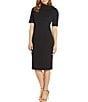 Color:Black - Image 5 - V-Back Foldover Collar Short Sleeve Sheath Dress