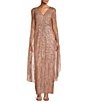Color:Rose Gold - Image 1 - V-Neck Beaded Sequined Cape Gown