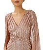 Color:Rose Gold - Image 3 - V-Neck Beaded Sequined Cape Gown