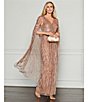 Color:Rose Gold - Image 5 - V-Neck Beaded Sequined Cape Gown