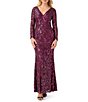Color:Cassis - Image 1 - V-Neck Stretch Sequin Long Sleeve Sheath Gown