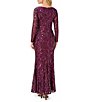 Color:Cassis - Image 2 - V-Neck Stretch Sequin Long Sleeve Sheath Gown