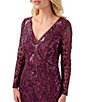 Color:Cassis - Image 3 - V-Neck Stretch Sequin Long Sleeve Sheath Gown