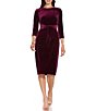 Color:Burgundy - Image 1 - Velvet Tie Waist Crew Neck 3/4 Sleeve Sheath Dress
