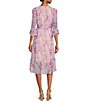 Color:Pink Multi - Image 2 - Watercolor Print 3/4 Ruffle Cuff Sleeve High-Low Hem Faux Wrap Dress