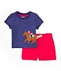 Color:Navy - Image 1 - Baby Boy 3-24 Months Round Neck Short Sleeve Horse Print Top & Shorts Set