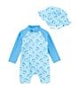 Color:Blue - Image 1 - Baby Boys 3-24 Months Round Neck Long Sleeve Turtle Print Zip Front Rashgaurd 1-Piece Swimsuit