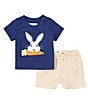 Color:Navy - Image 1 - Baby Boys 3-24 Months Round Neck Short Sleeve Bunny Short Set