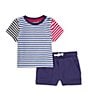 Color:Blue - Image 1 - Baby Boys 3-24 Months Round Neck Short Sleeve Stripe Print Top & Shorts Set