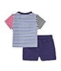 Color:Blue - Image 2 - Baby Boys 3-24 Months Round Neck Short Sleeve Stripe Print Top & Shorts Set