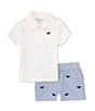 Color:White - Image 1 - Baby Boys 3-24 Months Whale Print Short Sleeve Polo Shirt & Pull-On Shorts