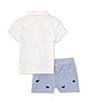 Color:White - Image 2 - Baby Boys 3-24 Months Whale Print Short Sleeve Polo Shirt & Pull-On Shorts