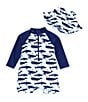 Color:Navy - Image 1 - Baby Boys 3-24 Months Zip Front Long Sleeve Whale Rashgaurd 1-Piece Swimsuit