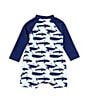Color:Navy - Image 2 - Baby Boys 3-24 Months Zip Front Long Sleeve Whale Rashgaurd 1-Piece Swimsuit