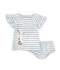 Color:Blue - Image 1 - Baby Girls 3-24 Months Round Neck Short Sleeve Stripe Bunny Dress