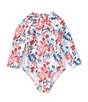 Color:Multi - Image 1 - Baby Girls 3-24 Months Long Sleeve Round Neck Hibiscus Rashguard Swimsuit