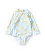 Color:Blue - Image 1 - Baby Girls 3-24 Months Long Sleeve Round Neck Lemon Rashguard Swimsuit