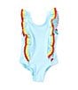 Color:Blue - Image 1 - Baby Girls 3-24 Months One Piece Ric Rac Stripe Swimsuit