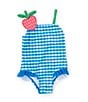 Color:Blue - Image 1 - Baby Girls 3-24 Months One-Piece Strawberry Applique Swimsuit