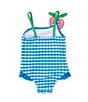 Color:Blue - Image 2 - Baby Girls 3-24 Months One-Piece Strawberry Applique Swimsuit