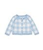 Color:Blue - Image 1 - Baby Girls 3-24 Months Round Neck Long Sleeve Gingham Cardigan