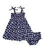 Color:Navy - Image 1 - Baby Girls 3-24 Months Square Neck Tie-Strap USA Sailboat Print Dress