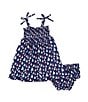 Color:Navy - Image 2 - Baby Girls 3-24 Months Square Neck Tie-Strap USA Sailboat Print Dress