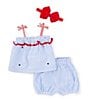 Color:Blue - Image 1 - Baby Girls 3-24 Months Square Neck Tie Sleeve Americana Star Short Set