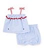 Color:Blue - Image 2 - Baby Girls 3-24 Months Square Neck Tie Sleeve Americana Star Short Set