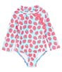 Color:Pink/Blue Multi - Image 1 - Baby Girls 3-24 Months Strawberry Long Sleeve Rashgaurd 1-Piece SwimSuit