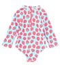 Color:Pink/Blue Multi - Image 2 - Baby Girls 3-24 Months Strawberry Long Sleeve Rashgaurd 1-Piece SwimSuit