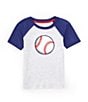 Color:Grey Heather - Image 1 - Little Boys 2T-6 Short Raglan Sleeve Baseball Applique T-Shirt