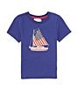 Color:Navy - Image 1 - Little Boys 2T-6 Short Sleeve American Flag Sailboat Applique T-Shirt