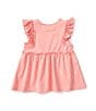 Color:Pink - Image 2 - Little Girls 2T-6X Bunny Applique Flutter Sleeve T-Shirt