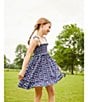 Color:Navy - Image 6 - Little Girls 2T-6X Square Neck Tie-Strap USA Sailboat Print Dress